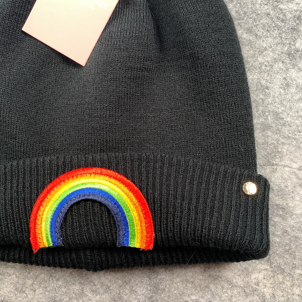 Juicy Couture Women's OS Black Rainbow Patch Beanie Hat NWT Fall/Winter - Picture 4 of 5